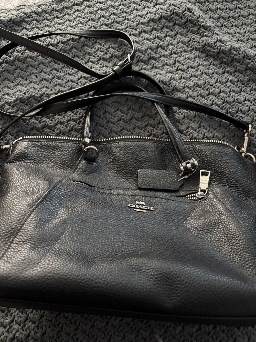 Coach Black Pebbled Leather Shoulder Bag with Silver Hardware - Picture 1 of 6
